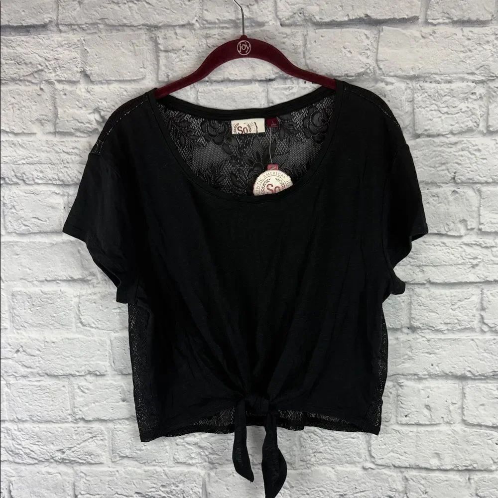 So Black Lace Tie-Front Juniors Top Size Large NWT